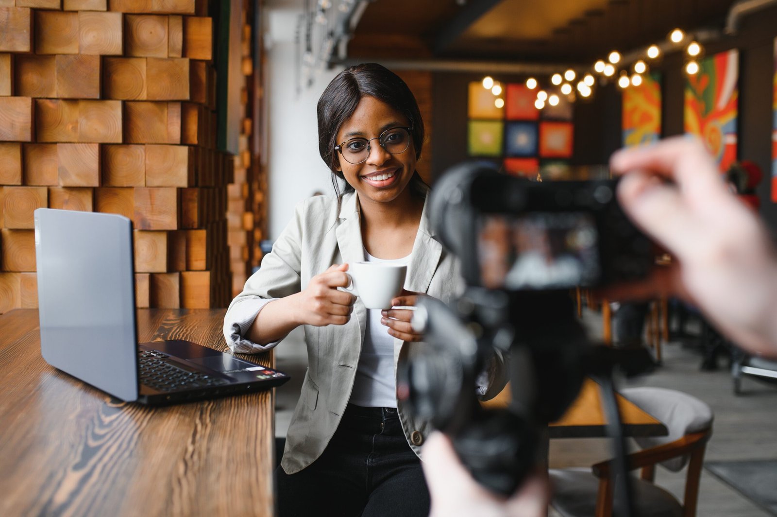 Young beautiful african american vlogger girl Young beautiful african american vlogger girl